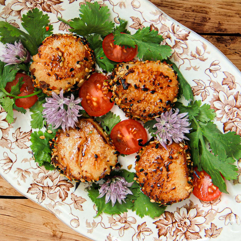 Everything Rainbow Seared Scallops