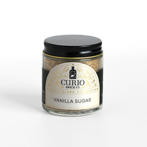 Curio Spice Co. Classic Blend Vanilla Sugar in a glass jar.