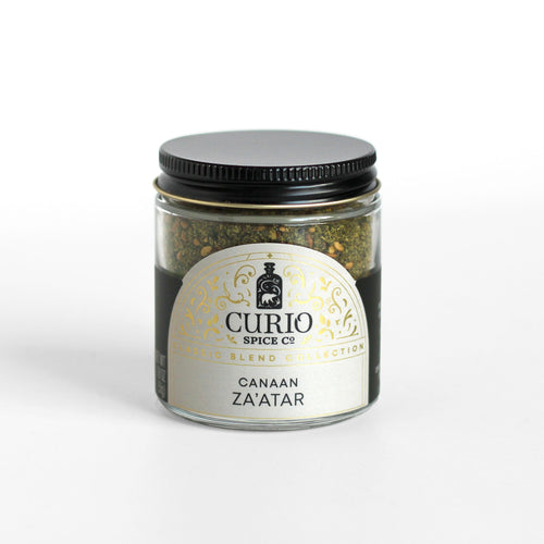 Curio Spice Co. Classic Blend Canaan Za'atar in a glass jar.