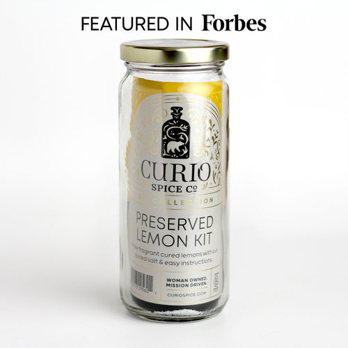 Curio Spice Co. Preserved Lemon Kit in a glass jar, as featured in Forbes.