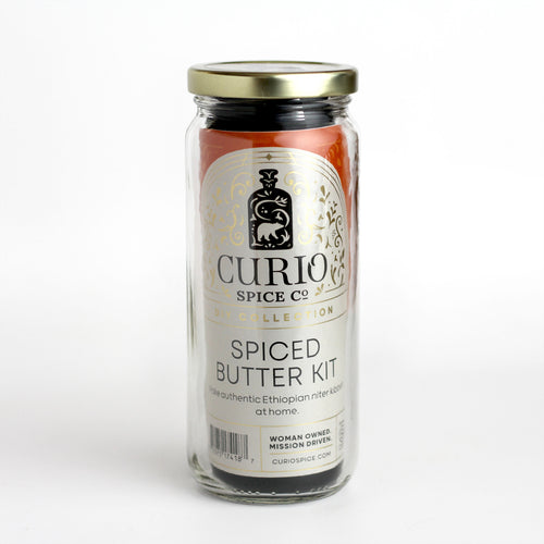 Curio Spice Co. DIY Spiced Butter Kit to make Ethiopan niter kibbeh in a glass jar.