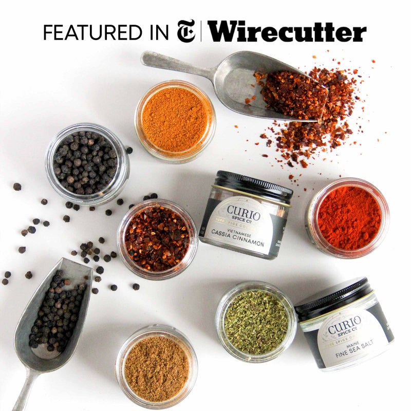 Curio Spice Co. Culinary Essentials gift set featuring fair-trade single origin sustainable spices, as featured in New York Times Wirecutter.