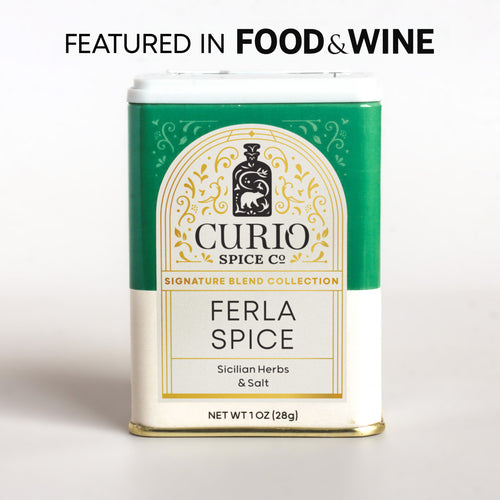 Curio Spice Co. Signature Blend Ferla Spice in a tin, as featured in Food & Wine.