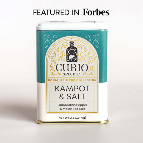 Curio Spice Co. Signature Blend Kampot & Salt in a tin, as featured in Forbes.