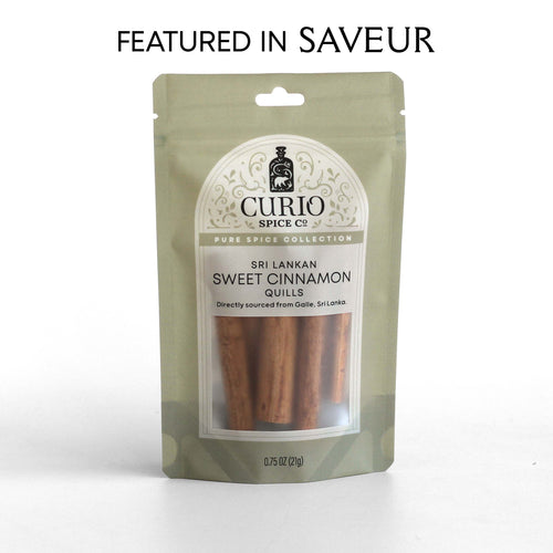 Curio Spice Co. fair-trade single origin sustainable Sri Lankan Sweet Cinnamon quills in a resealable bag, as featured in Saveur.