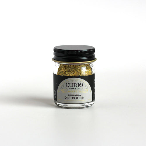 Curio Spice Co. fair-trade single origin sustainable California Dill Pollen in a glass jar.