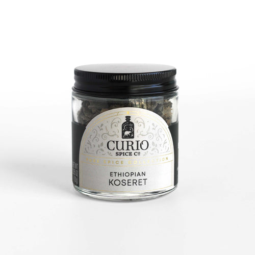 Curio Spice Co. fair-trade single origin sustainable Ethiopian Koseret in a glass jar.