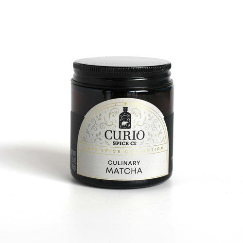 Curio Spice Co. fair-trade single origin sustainable Japanese Culinary Matcha in a glass jar.