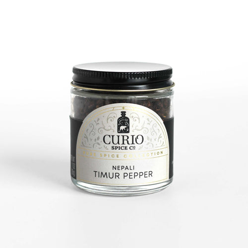 Curio Spice Co. fair-trade single origin sustainable Nepali Timur Pepper in glass jar.