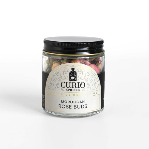 Curio Spice Co. fair-trade single origin sustainable Moroccan Rose Buds in a jar.