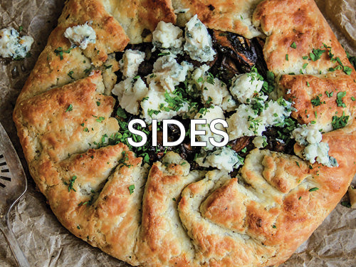 Curio Spice Co. recipe category for side dishes, featuring Mushroom and Onion Galette with Pepper Mill Mix